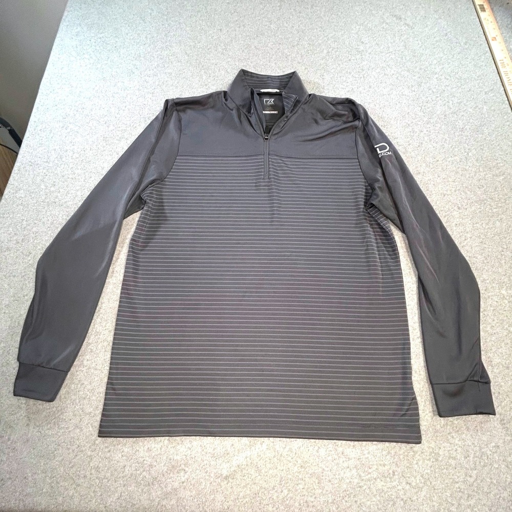 Cutter & Buck Pullover Mens Large Grey CB DryTec Striped‎ 1/4 Zip Golf Shirt